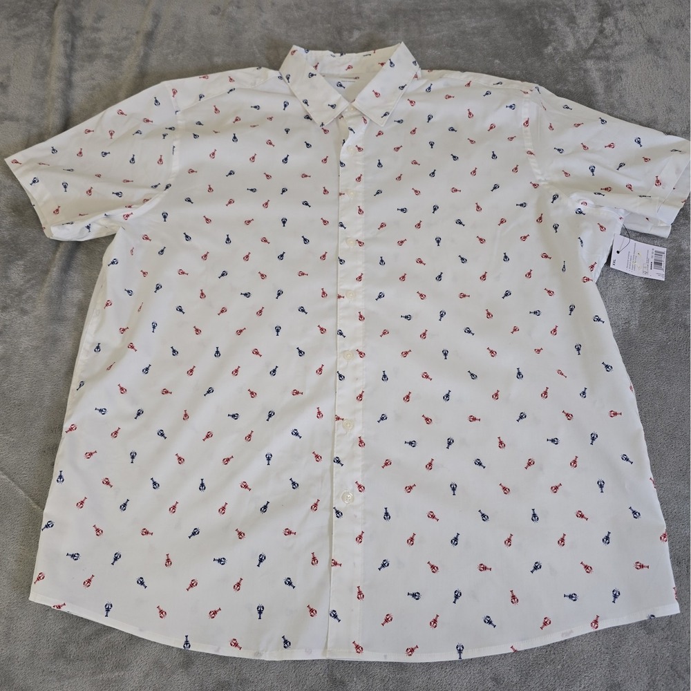 Sonoma Shirt Mens XXL White Short Sleeve Lobster All Over Print Button Up Preppy